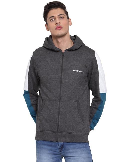 kalt-dark-grey-melange-full-sleeves-hooded-sweatshirt
