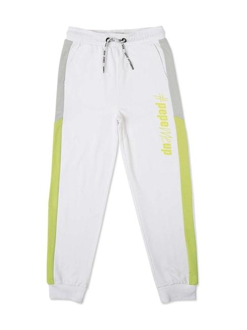 Pepe Jeans Kids White & Green Regular Fit Joggers