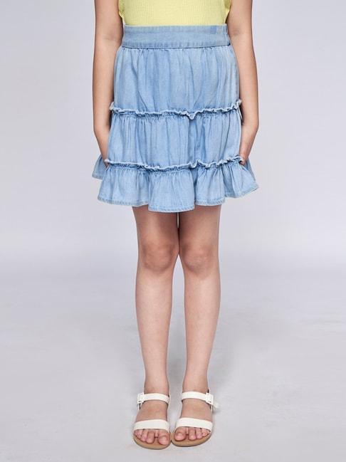 AND Girl Kids Blue Cotton Flared Fit Skirt