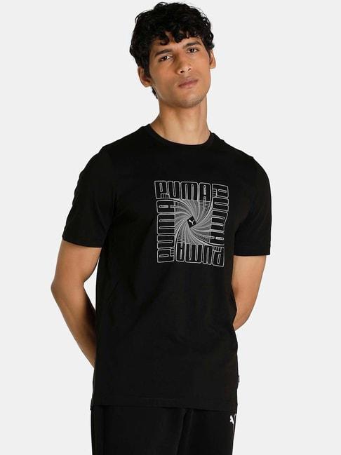 puma-black-cotton-regular-fit-printed-t-shirt