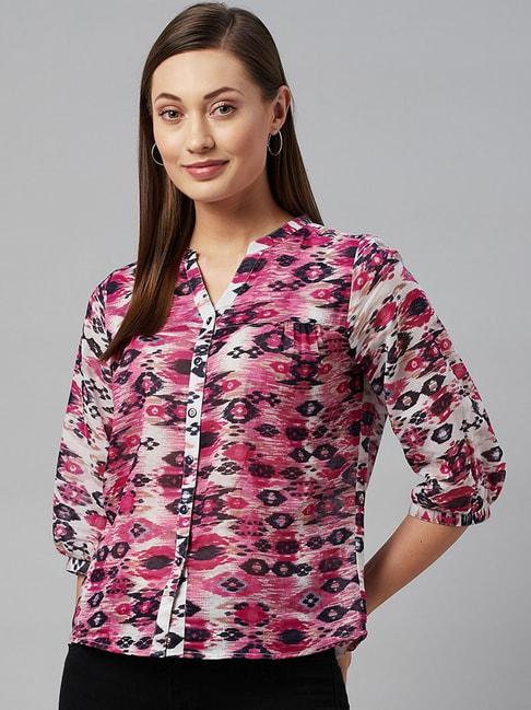 Ayaany Beige & Pink Printed Shirt