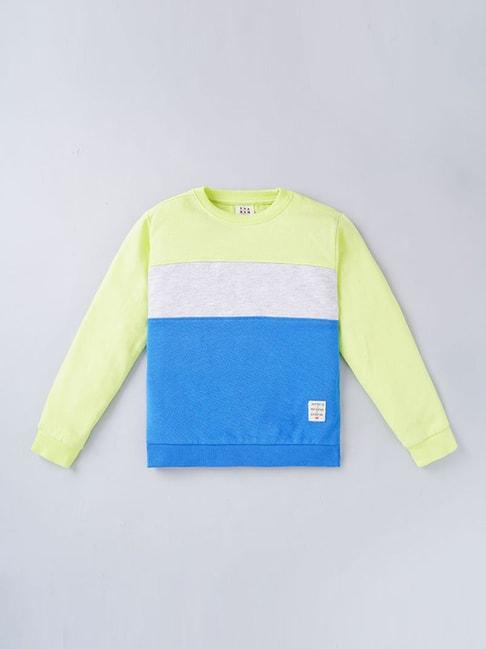 Ed-a-Mamma Kids Green & Blue Cotton Color Block Full Sleeves Sweatshirt