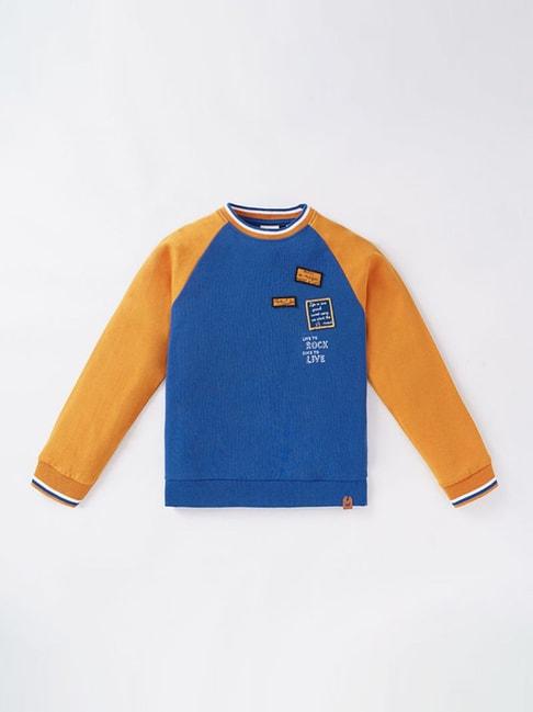 Ed-a-Mamma Kids Blue & Orange Cotton Printed Full Sleeves Sweatshirt