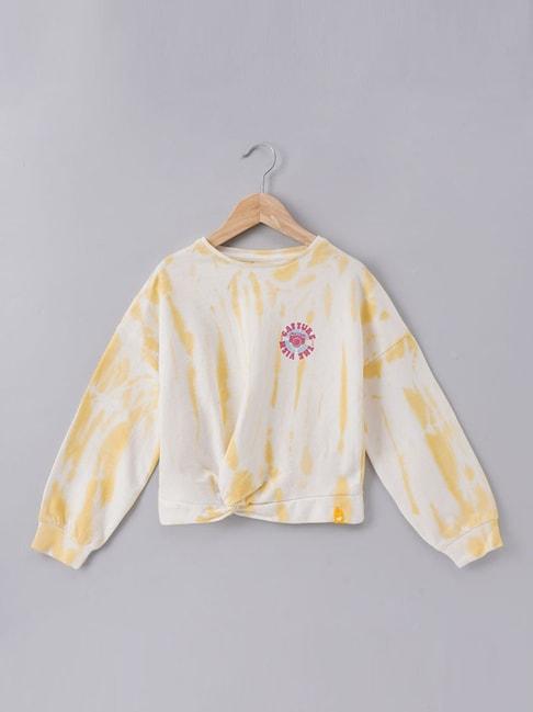 Ed-a-Mamma Kids Yellow & White Cotton Printed Full Sleeves Sweatshirt