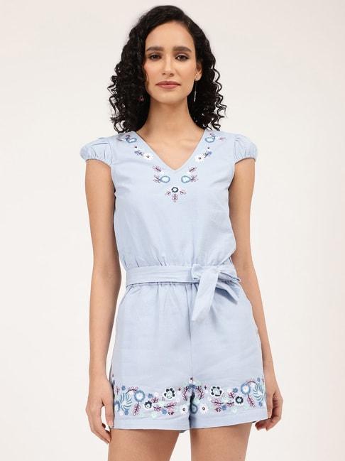 elle-light-blue-cotton-embroidered-playsuit