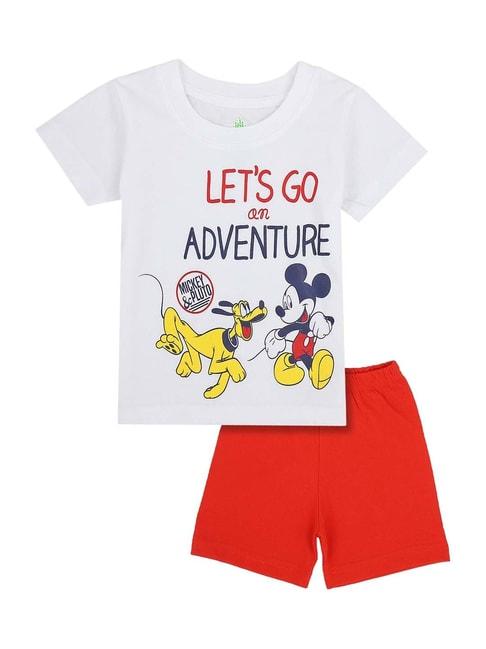 Bodycare Kids White & Red Cotton Printed Mickey & Friends T-Shirt Set