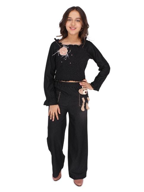 Cutecumber Kids Black Solid Full Sleeves Top with Trousers