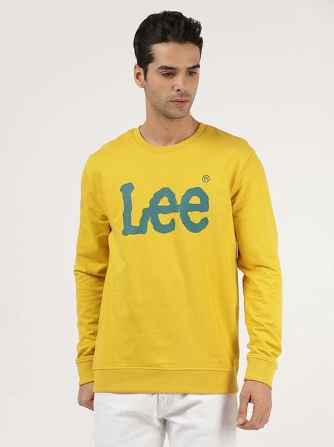 lee-mustard-cotton-slim-fit-printed-sweatshirt