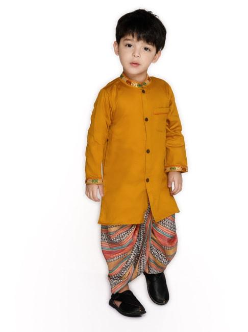 saka-designs-kids-mustard-solid-full-sleeves-kurta-with-dhoti