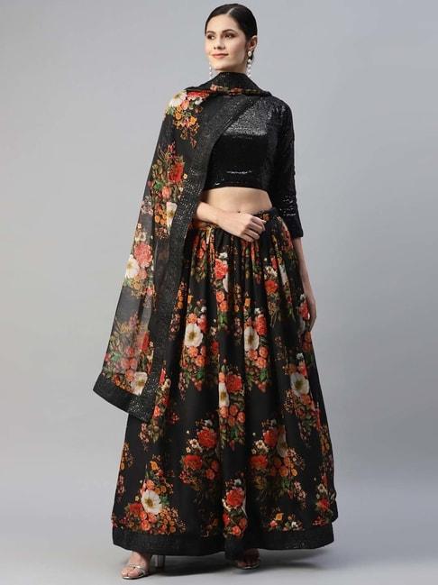 READIPRINT FASHIONS Black Embellished Lehenga Choli Set With Dupatta