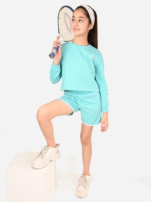 LilPicks Kids Turquoise Solid Full Sleeves Top with Shorts
