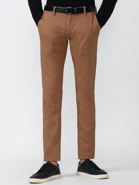 Peter England Brown Skinny Fit Flat Front Trousers