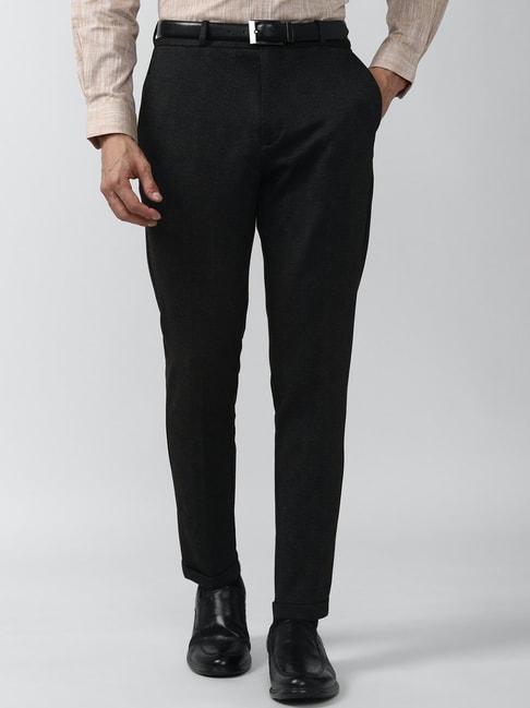 Peter England Black Regular Fit Flat Front Trousers