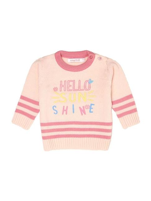 Wingsfield Kids Pink Embroidered Full Sleeves Pullover