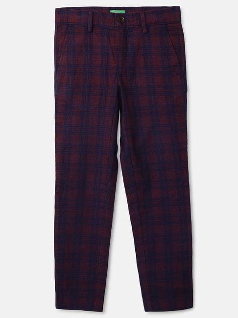 United Colors of Benetton Kids Blue & Red Cotton Chequered Trousers