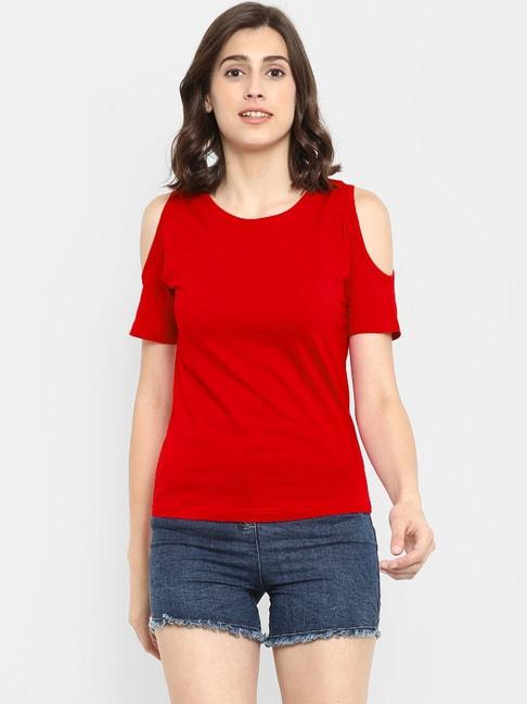 appulse-red-cotton-slim-fit-top
