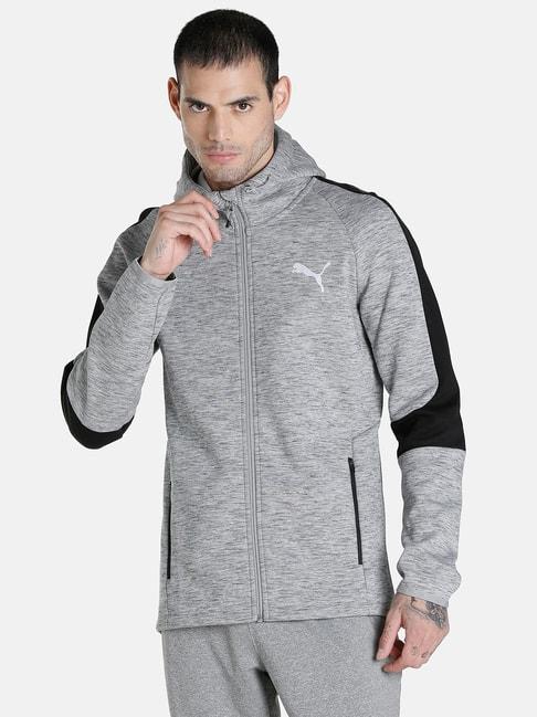 Puma Evostripe Grey Cotton Colour Block Hooded Jacket