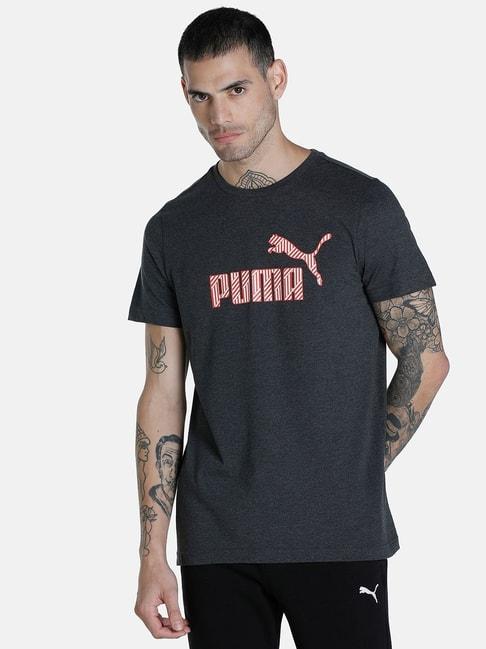 Puma Black Cotton Slim Fit Logo Printed T-Shirt