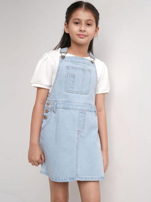 AND girl Kids Blue Cotton Regular Fit Dungaree