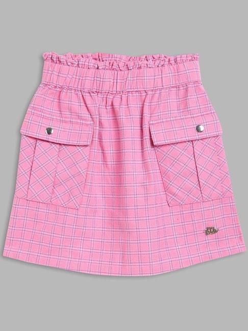 Elle Kids Pink Cotton Chequered Skirt