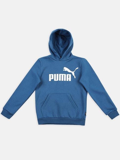 Puma Kids ESS FL B Blue & Black Cotton Logo Full Sleeves Hoodie