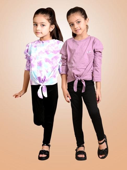 LilPicks Kids Purple & Black Cotton Printed Full Sleeves Top Set