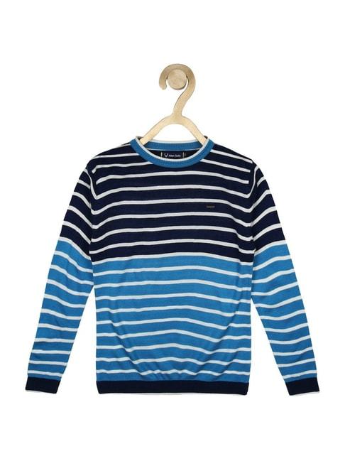 Allen Solly Junior Blue Cotton Striped Full Sleeves Sweater