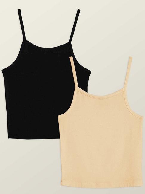 XY Life Kids Beige & Black Relaxed Fit Camisole (Pack of 2)