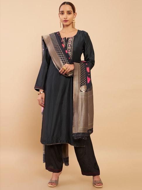 Soch Black Embroidered Unstitched Dress Material