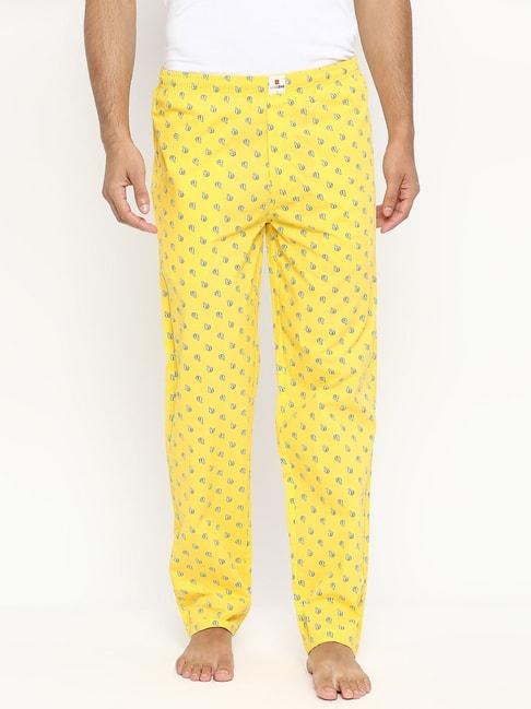 underjeans-by-spykar-yellow-printed-pyjamas