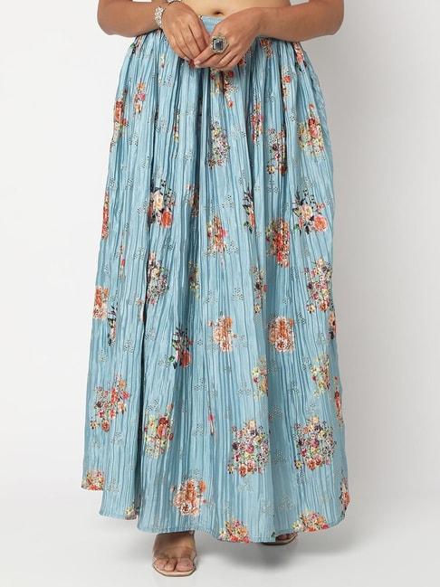 ethnicity-sky-blue-printed-skirt