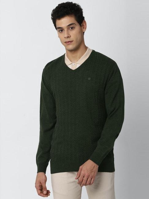 Peter England Casuals Green Regular Fit Texture Sweater
