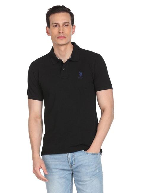 U.S. Polo Assn. Black Cotton Regular Fit Polo T-Shirt