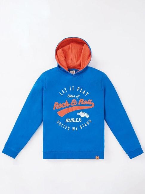 Ed-a-Mamma Kids Blue & Orange Cotton Printed Full Sleeves Hoodie