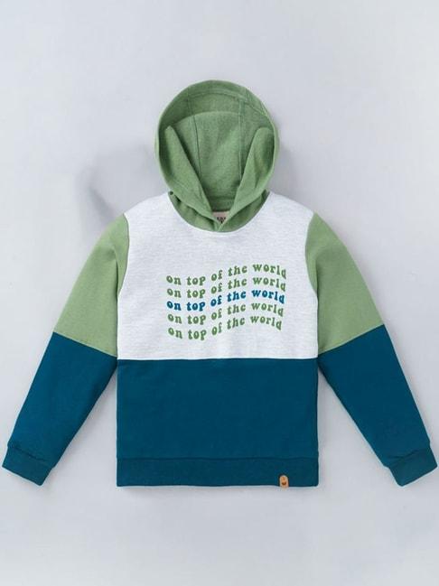 Ed-a-Mamma Kids Green & Blue Cotton Color Block Full Sleeves Hoodie