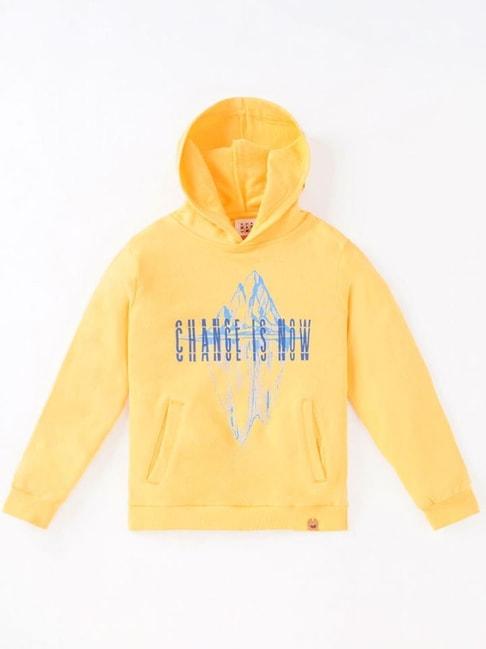 Ed-a-Mamma Kids Yellow Cotton Printed Full Sleeves Hoodie