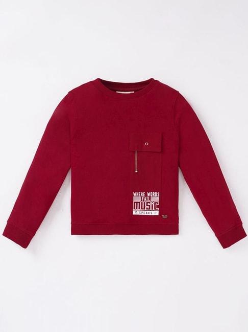 Ed-a-Mamma Kids Red Cotton Printed Full Sleeves Sweatshirt