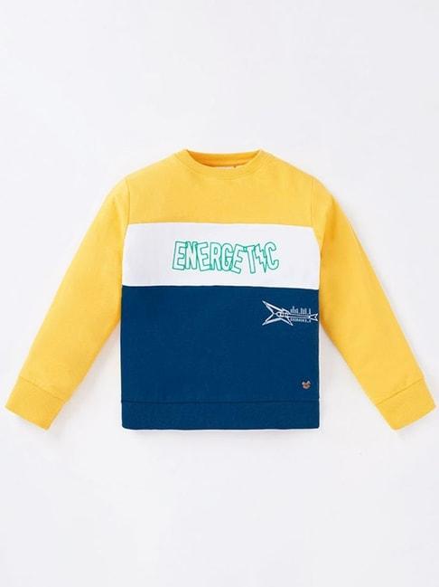 Ed-a-Mamma Kids Yellow & Blue Cotton Color Block Full Sleeves Sweatshirt