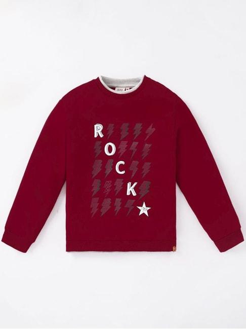 Ed-a-Mamma Kids Red Cotton Printed Full Sleeves Sweatshirt