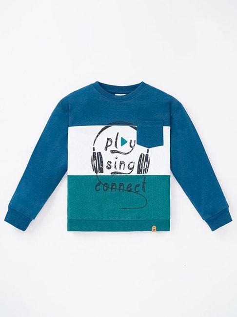 Ed-a-Mamma Kids Blue & Green Cotton Printed Full Sleeves Sweatshirt