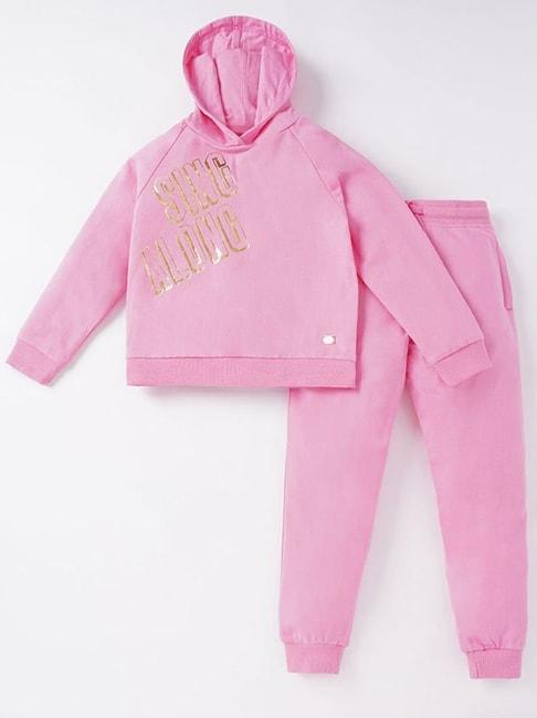 Ed-a-Mamma Kids Pink Cotton Printed Full Sleeves Sweatshirt Set