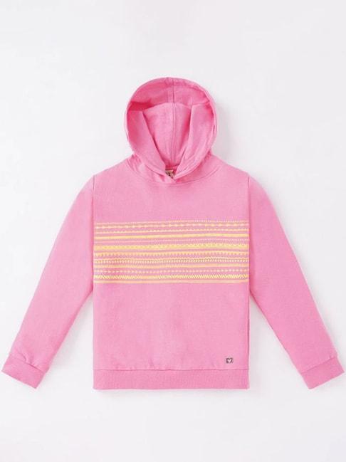 Ed-a-Mamma Kids Pink & Yellow Cotton Printed Full Sleeves Hoodie