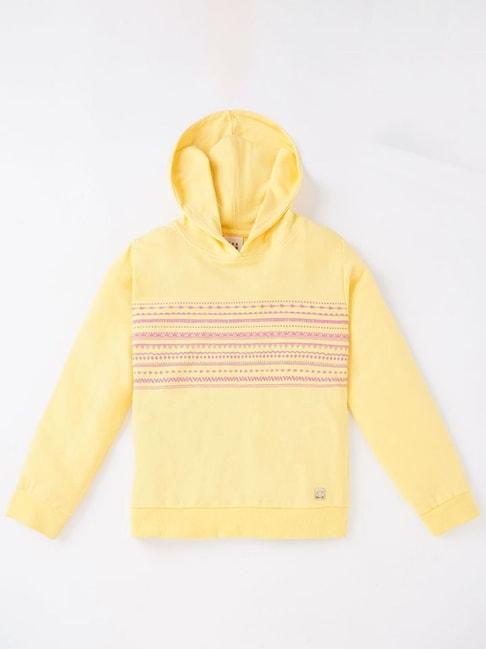 Ed-a-Mamma Kids Yellow & Pink Cotton Printed Full Sleeves Hoodie