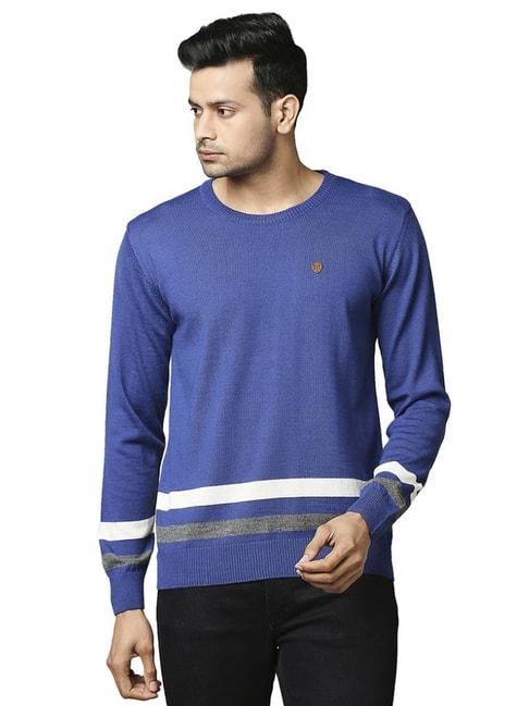 Raymond Blue  Regular Fit Striped Sweaters