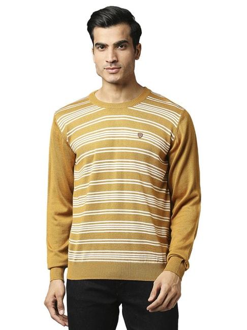 Raymond Yellow  Regular Fit Striped Sweaters