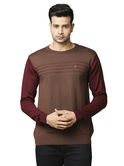 Raymond Maroon & Brown  Regular Fit Colour Block Sweaters