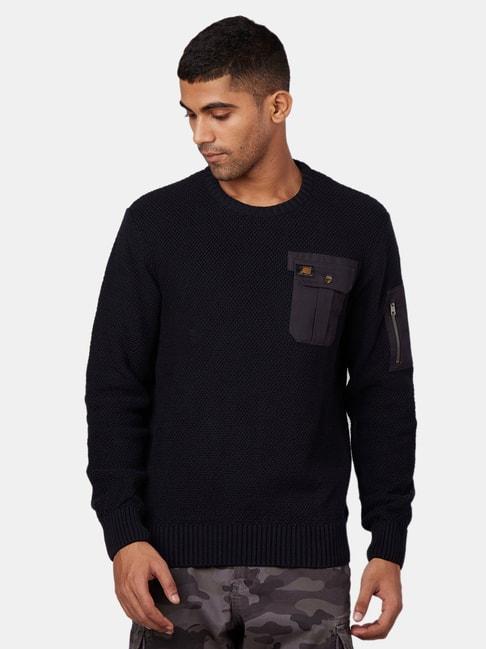 Royal Enfield Black Self Design Full Sleeves Sweater
