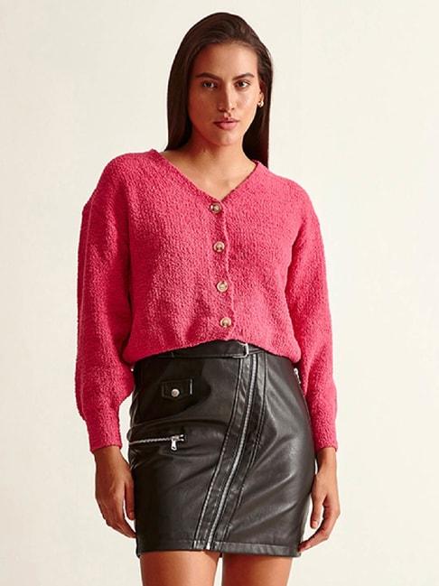 Cover Story Fuchsia Cropped Cardigan