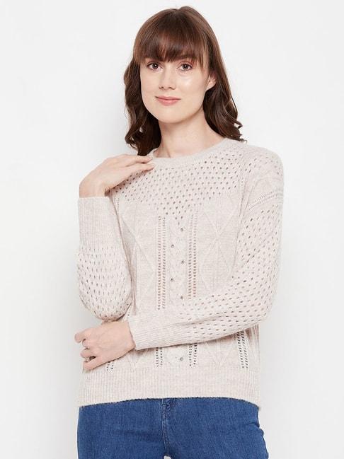MADAME Beige Self Design Sweater