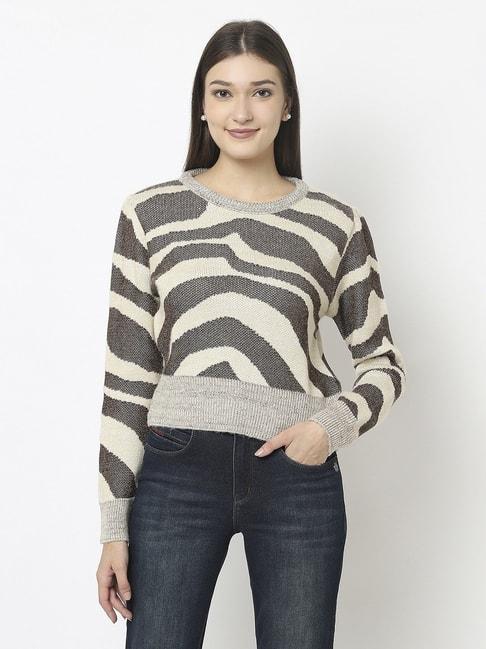 Crimsoune Club Beige & Grey Animal Print Sweater